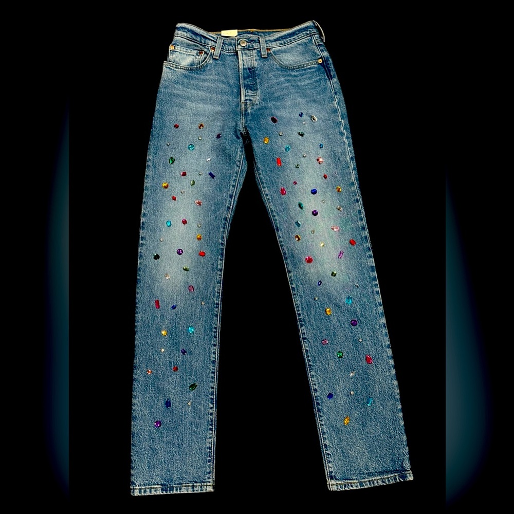 Hand Sewn on Embellished Levis Jeans. I Create Custom Orders Also - Picture 1 of 6